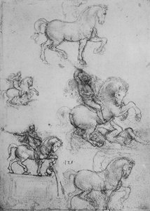 Cinq études de chevaux et de cavaliers, vers 1480