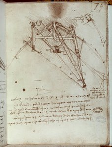 Dessin de machine volante. Manuscrit de Léonard de Vinci