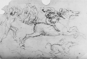Cavalier au galop et autres figures, vers 1480
