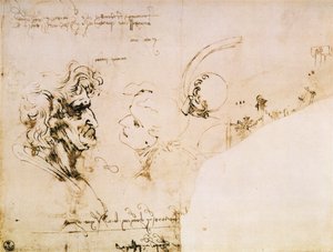 Étude de deux têtes de profil et études de machines