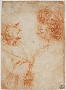 Deux profils masculins, un vieil homme et un jeune homme - Le jeune homme représente Gian Giacomo Caprotti dit Andrea Salai ou Salaij (vers 1480-1524), élève et amant de Léonard - Dessin à la sanguine par Léonard de Vinci (1452-1519) - Florence