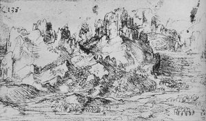 Vue sur une vallée avec des montagnes au-delà, vers 1480