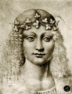 Tête de fille couronnée de vigne - Leonardo da school of Vinci