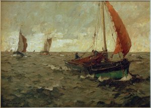 Chalutier en mer par temps nuageux