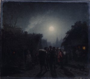 Devant une taverne. Scène de nuit, années 1860-1870