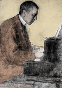 Portrait de Sergei (Sergei) Rachmaninov (Serge Rachmaninoff ou Rakhmaninov) (1873 - 1943), compositeur et pianiste russe. Dessin de Leonid O. Pasternak (1862-1945).