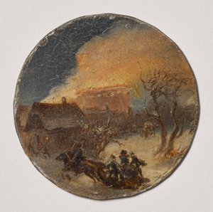 Maison en feu et traîneau à cheval - Leopold Blonder