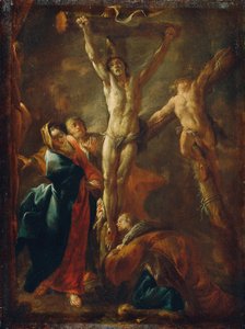 Christ en croix avec Marie, Jean, Madeleine et les deux larrons
