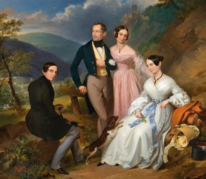 Leopold Fertbauer Photo de famille devant le château de Weilburg 1839