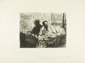 Portrait de Charles Meryon assis dans son lit - Leopold Flameng