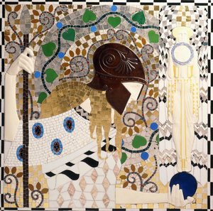 Pallas Athene (panneau de mosaïque en porcelaine, verre, nacre et bronze) - Leopold & Powolny Michael (1871 1954) Forstner
