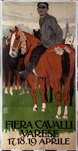 Affiche publicitaire pour le marché aux chevaux à Varèse, Italie