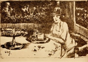 Au café. Dame à la table sur la véranda - Lesser Ury