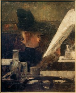 Lectrice de journaux au café (Dame au café)