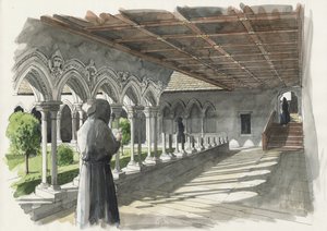 Reconstruction du cloître du prieuré de Lanercost (aquarelle sur papier) - Liam Wales