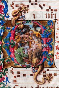 Bibliothèque Piccolomini : livre de chœur, cod. 19.4, ff. 9v avec "Adoration des Mages" (détail)
