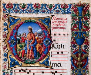 Bibliothèque Piccolomini : livre de chœur, cod. 21.6, ff. 2r avec "Expulsion d