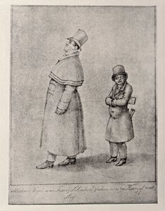 Autriche, Vienne, Caricature du baryton autrichien Johann Michael Vogl et du compositeur Franz Peter Schubert, vers 1825, dessin au crayon