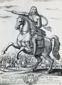 Portrait équestre de François de Bourbon-Vendôme (1616-1669), deuxième duc de Beaufort et général français, gravure de Nicolas de La Fage