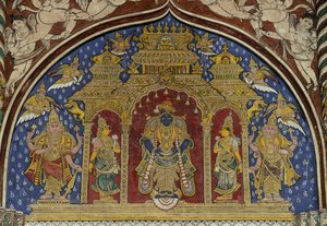 Fresque représentant Vishnu, palais Maratha de Thanjavur, Tamil Nadu, Inde