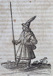Habitant du Canada (France Canadienne) avec des raquettes, illustration de Description de la Nouvelle France