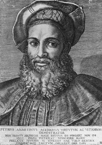 Portrait de Pietro Aretino (1492-1556), poète, écrivain et dramaturge italien, gravure de Marcantonio Raimondi (né vers 1470-1482, mort entre 1527 et 1534), 22,3x15,4 cm