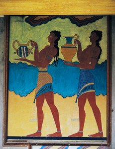Serviteurs portant des vases, fresque dans le palais de Knossos, Crète, civilisation minoenne