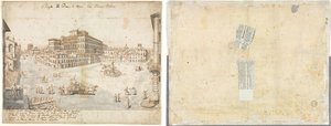 Dix-huit vues de Rome : La Piazza Barberini (recto) ; Tracé d