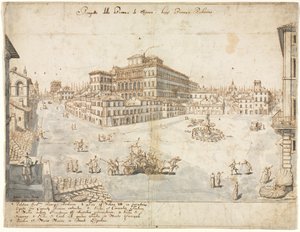Dix-huit vues de Rome : La Piazza Barberini (recto)