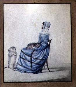 Portrait de Marianne Cartwright avec ses chiens de compagnie