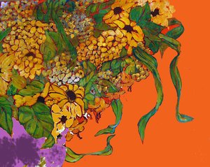 Fleurs dans mon vase, 2014 (mixte, acrylique, encre, huile)