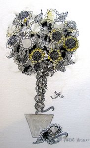 Arrangement de tournesols, 2015 (plume et encre)