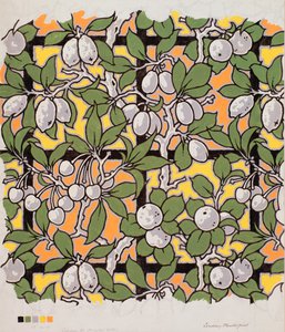 Fruits mélangés sur treillis, design pour coton imprimé, 20e siècle - Lindsay P. Butterfield