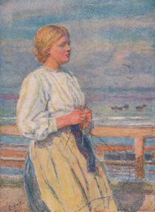 Fille tricotant, vers 1917