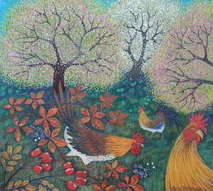 Poules de Pâques, 2024 (acrylique sur papier)