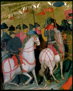 Soldats montés, détail du retable de la Vierge et de Saint Georges, c.1390-1400