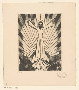 Christ avec les bras étendus dans un paysage de collines - Lodewijk Schelfhout (signed by artist)
