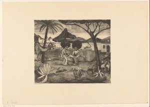 Deux hommes portant un homme dans un jardin - Lodewijk Schelfhout (signed by artist)