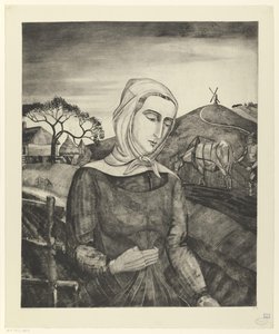 Paysanne flamande dans un paysage vallonné - Lodewijk Schelfhout (signed by artist)