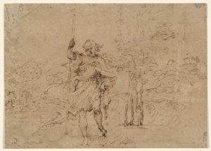 Saint Christophe (ou Saint Roch ?) dans un paysage - Lodovico Carracci