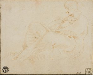 Femme drapée assise de profil - Lodovico Carracci