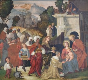 Adoration des Mages avec les saints Bernard et Alderic dans le paysage