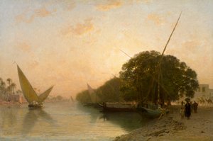 French: Canal de Mahmoudieh à Alexandrie le soir, Égypte