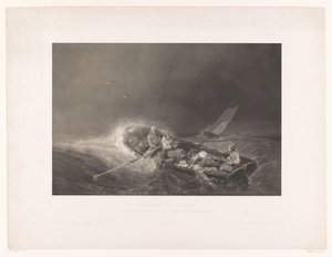 Vissers in een roeiboot op zee - Léon Jean Baptiste Sabatier