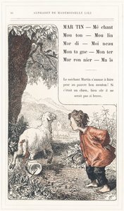 Martin, Méchant, Mouton, Moulin, Mardi, Moineau, Montagne, Lever, Châtaigne, Maïs, page 26 - Alphabet par Mademoiselle Lili, par L. Froelich et par un père (Hetzel lui-même). Bibliothèque & Magasin d