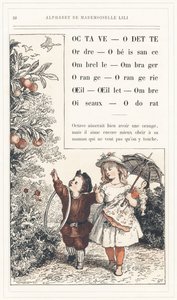 Octave, Odette, Ordre, Obéissance, Parapluie, Ombre, Orange, Orangerie, Œil, Œillet, Ombre, Oiseaux, Odeur, page 28 - Alphabet de Mademoiselle Lili, par L. Froelich et par un papa (Hetzel lui-même). Bibliothèque & Magasin d