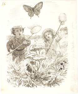 Les deux enfants attrapent des papillons