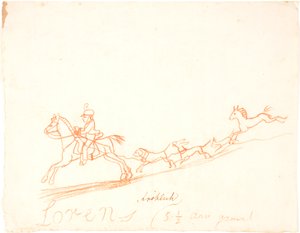 Un cavalier, un cheval et des chiens - Lorenz Frølich