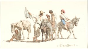 Italiens chevauchant des ânes