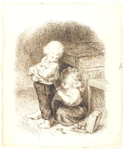 Petite fille réparant le pantalon d